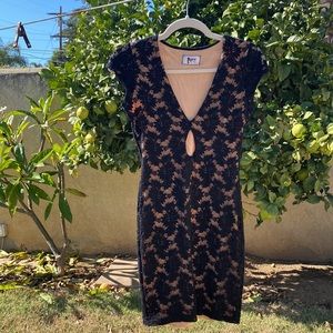 Nightcap black lace dress with peek-a-book bust, size 2